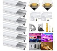 Lot de 6 profilés en aluminium pour bandes LED, profil LED avec couvercle blanc crème, canal LED et diffuseur LED avec capuchons, clips de montage en métal (lot de 6-1 M-V)