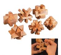 Lot de 6 puzzles en bois Lu Ban Lock - Cadeau pour enfants et adultes - Jouet éducatif traditionnel - Jouet de bureau - Déverrouillage 3D - Logique - Pensée logique et développement de la coordination