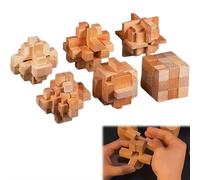 Lot de 6 puzzles en bois pour adultes et enfants - Jouet intelligent 3D Lu Ban Lock - Jeu de logique traditionnel Kong Ming pour soulager le stress, coordination œil-main et stimulation mentale