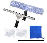 Lot de 6 raclettes professionnelles de nettoyage de vitres de 35,6 cm et brosse en microfibre avec 1 bande en caoutchouc, 2 crochets et chiffon en microfibre, kit d'outils de nettoyage pour fenêtres