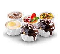 Lot de 6 ramequins à soufflé en porcelaine, passent au four, pour sauces, soupe à l'oignon, gâteau de lave, flan, crème brûlée, pudding, blanc