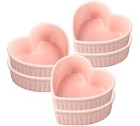Lot de 6 ramequins en céramique en forme de cœur pour la Saint-Valentin, 170 g, passent au four, petits ramequins de cuisson pour cuisine, fête, goûter, sauce, condiments (rose)