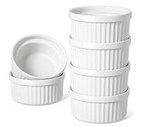 Lot de 6 ramequins en porcelaine blanche de 200 ml pour soufflé, plat à soufflé en porcelaine pour petits gâteaux, crème brûlée, pudding, sauce à la crème glacée et trempettes - Durable