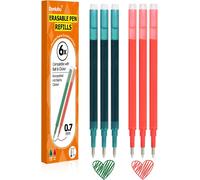 Lot De 6 Recharges Effaçables [3 Rouges Et 3 Vertes, 0,7 Mm] Compatibles Avec Les Stylos Frixion Ball, Clicker & Eberhard Faber Animal Erase, Mines De Rechange Effaçables Pour Stylo Gel