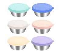 Lot de 6 récipients à collation en acier inoxydable - 6 bols à salade en silicone - Convient pour le bureau et le rangement - Empêche tout déversement ou fuite (50 ml)