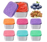 Lot de 6 récipients à collation en acier inoxydable de 180 ml avec couvercle, boîte à collation en acier inoxydable avec couvercle en silicone, mini boîtes à collation, mini récipients à sauce, boîte