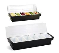 Lot de 6 récipients à ingrédients | Récipient de travail avec couvercle | 6 x 200 ml | Compartiments pour citrons, fruits, olives et ingrédients de cocktail | Noir avec couvercle à charnière