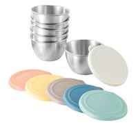 Lot de 6 récipients à vinaigrette nomades de 80 ml (2, 7 oz) en acier inoxydable qualité alimentaire, avec couvercles hermétiques en silicone, parfaits pour les déjeuners, les pique-niques et l