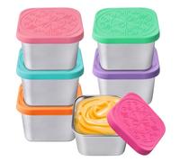 Lot de 6 Récipients de Collation, 180 ml Petit Contenants de Collation en Acier Inoxydable, Récipient à Vinaigrette avec Couvercle en Silicone, Récipient de Snacks pour Travail, Voyager, Pique-niquer