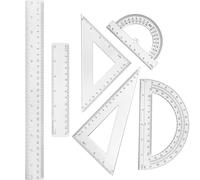 Lot de 6 règles mathématiques en plastique transparent - Règles droites de 30,5 cm et 15,2 cm, rapporteur et triangles | Outils géométriques transparents pour l'école, le bureau et la maison