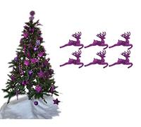Lot de 6 rennes à paillettes à suspendre pour sapin de Noël Violet foncé 2,2 x 9,5 cm