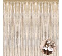 Lot de 6 rideaux à franges à franges en feuille d'aluminium métallique pour cabine photo, Halloween, Noël, mariage, décoration de fête du Nouvel An - Champagne doré - 10 x 2 m