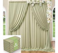 Lot de 6 Rideaux de Fond infroissables en Polyester épais pour fête, Mariage, Anniversaire, Photographie - 9 x 3 m - Vert Sauge