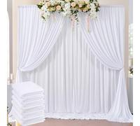 Lot de 6 Rideaux de Toile de Fond en Polyester Infroissable pour fêtes, Mariage, fête d'anniversaire, Photographie, fête prénatale, 9 x 3 m, Blanc