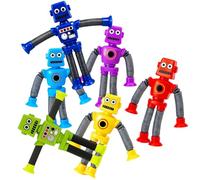 Lot de 6 robots à ventouse télescopiques, jouets sensoriels pour enfants, ventouse bébé, robot pour jeu sensoriel et créativité, bleu, rouge, jaune, violet, bleu foncé, vert