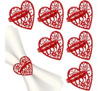 Lot de 6 ronds de serviette de table rouges pour Saint-Valentin, mariage, dîner, décoration de table