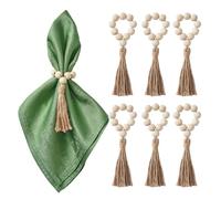 Lot de 6 ronds de serviette en bois pour décoration de table, décoration de table de style bohème, banquet de printemps, mariage, dîner de vacances, Pâques