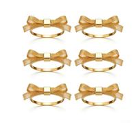 Lot de 6 ronds de serviette en métal | Vaisselle élégante en fer avec nœud | Porte-serviettes de style européen doré pour maison, hôtel, restaurant, décoration de table de fête