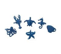 Lot de 6 ronds de serviette sur le thème marin pour décoration de table à manger, avec étoile de mer, coquillages et homards pour réunions de famille (bleu)