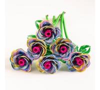 Lot de 6 Roses en métal Faites à la Main imperméables et antirouille - Décoration Florale en Aluminium - Ne se décolore Pas - Amour éternel - pour Cour, Cuisine, Salle de Bain, Balcon - Fleurs