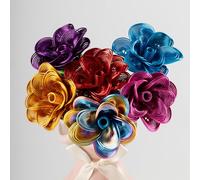 Lot de 6 roses en métal faites à la main imperméables et antirouille fleur artificielle - Décoration florale en aluminium rosée - Ne se fane jamais - Amour éternel - Pour cour, cuisine, salle de bain