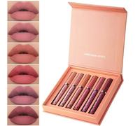 Lot de 6 rouges à lèvres liquides éternels mats, tasse antiadhésive, résistant à la lumière, imperméable, brillant à lèvres hydratant, kit de rouge à lèvres en velours soyeux, coffret cadeau pour femm