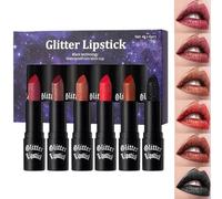 Lot de 6 rouges à lèvres pailletés pour femme - Coupe non adhésive - Brillants - Résistants aux taches - - Brillants - Pour femme - Pour le quotidien, les loisirs et les événements