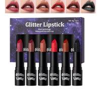 Lot de 6 rouges à lèvres scintillants, pour de vue, teintures des lèvres, taches de lèvre, kit de cosmétiques rayonnants pour tenues d'Halloween, soirée de rendez-vous, voyages d'affaires