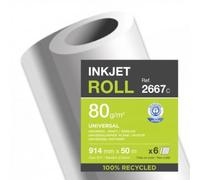 Lot de 6 Rouleau de papier recyclé Jet d'Encre blanc, 914mm x 50m, 80 g/m²