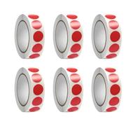 Lot de 6 rouleaux d'autocollants circulaires à pois rouges pour bureau, école, organisation de fichiers, étiquettes de gestion des stocks, autocollants ronds pour étiquetage de documents