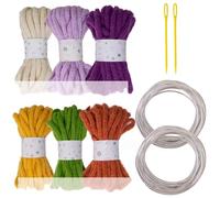 Lot de 6 rouleaux de corde tressée creuse en polyester de 7 mm x 5 m avec aiguille et fil de sculpture en métal pour loisirs créatifs
