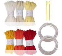 Lot de 6 rouleaux de corde tressée creuse en polyester de 7 mm x 5 m avec aiguille et fil de sculpture en métal pour loisirs créatifs