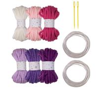 Lot de 6 rouleaux de corde tressée creuse en polyester de 7 mm x 5 m de couleurs assorties avec aiguille et fil de sculpture en métal pour loisirs créatifs et projets de tricot