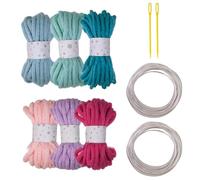 Lot de 6 rouleaux de corde tressée creuse en polyester de 7 mm x 5 m de couleurs assorties avec aiguille et fil de sculpture en métal pour loisirs créatifs et projets de tricot