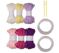 Lot de 6 rouleaux de corde tressée creuse en polyester de 7 mm x 5 m de couleurs assorties avec aiguille et fil de sculpture en métal pour loisirs créatifs et projets de tricot