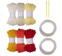 Lot de 6 rouleaux de corde tressée creuse en polyester de 7 mm x 5 m de couleurs assorties avec aiguille et fil de sculpture en métal pour loisirs créatifs et projets de tricot