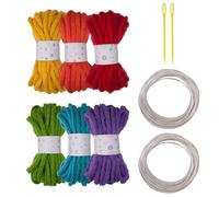 Lot de 6 rouleaux de corde tressée creuse en polyester de 7 mm x 5 m de couleurs assorties avec aiguille et fil de sculpture en métal pour loisirs créatifs et projets de tricot