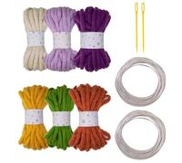 Lot de 6 rouleaux de corde tressée creuse en polyester multicolore de 7 mm x 5 m avec aiguille à gros chas et fil en aluminium sculptant pour la fabrication de bijoux