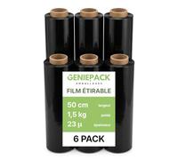 Lot de 6 Rouleaux de Film Étirable Noir Opaque pour Palette - Qualité Industrielle - 500 mm x 23 Microns - 1,5kg par rouleau - Film de Palettisation et/ou Déménagement Ultra Résistant et Confidentiel