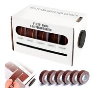 Lot de 6 rouleaux de papier abrasif - 25 mm x 6 m - Avec boîte distributrice - Grain 80, 120, 240, 320, 400, 600 - Pour meubles et artisanat