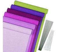 Lot de 6 Rouleaux De Papier Crépon pastel 25 x 250 cm, MicButty Papier Crepon Avec Fil Vert, Attaches Couleur Plier le papier DIY pour Anniversaires Mariages Noël, Papier Crépon Fleurs