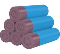 Lot de 6 rouleaux de petits sacs poubelle en corde de 15 l - Petits sacs poubelle qui tombent dans la cuisine, la salle de bain, la chambre à coucher, les maisons, le bureau - 120 pièces (bleu)