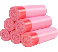 Lot de 6 rouleaux de petits sacs poubelle en corde de 15 l - Petits sacs poubelle qui tombent dans la cuisine, la salle de bain, la chambre à coucher, les maisons, le bureau - 120 pièces (rose)