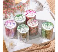 Lot de 6 rouleaux de ruban adhésif pour scrapbooking - Avec autocollants floraux - Pour scrapbooking, journal, bullet journal, bricolage, peinture