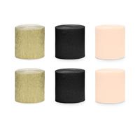 Lot de 6 rouleaux de ruban crépon en papier crépon - 10 m de large - 5 cm de large - Décoration de fête, mariage, anniversaire, bricolage, serpentins - Noir et doré - Pêche