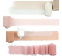 Lot de 6 rouleaux de ruban en mousseline de soie fait à la main - 3,8 cm x 2,7 m - Ruban coloré rustique pour bouquets, emballages, décorations, invitations de mariage