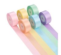 Lot de 6 rouleaux de ruban pastel en satin arc-en-ciel de 2,5 cm pour emballage cadeau, ruban multicolore pour bouquet de fleurs, artisanat, fête d'anniversaire, mariage - 57,4 m