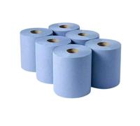 Lot de 6 rouleaux essuie-mains continu autocut - ouate bleue