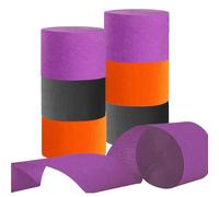 Lot de 6 Rouleaux Serpentin en Papier Crépon 3 Couleurs(Noir,Violet,Orange) pour Décoration de Fête(25M x 4.5cm)