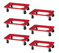 Lot de 6 roulettes de logistique pour caisses de 600 x 400 mm, roues noires, rouges, charge maximale 250 kg